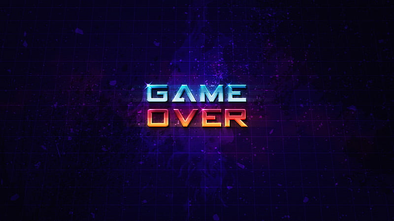 Game Over, art, grid, violet background, HD wallpaper