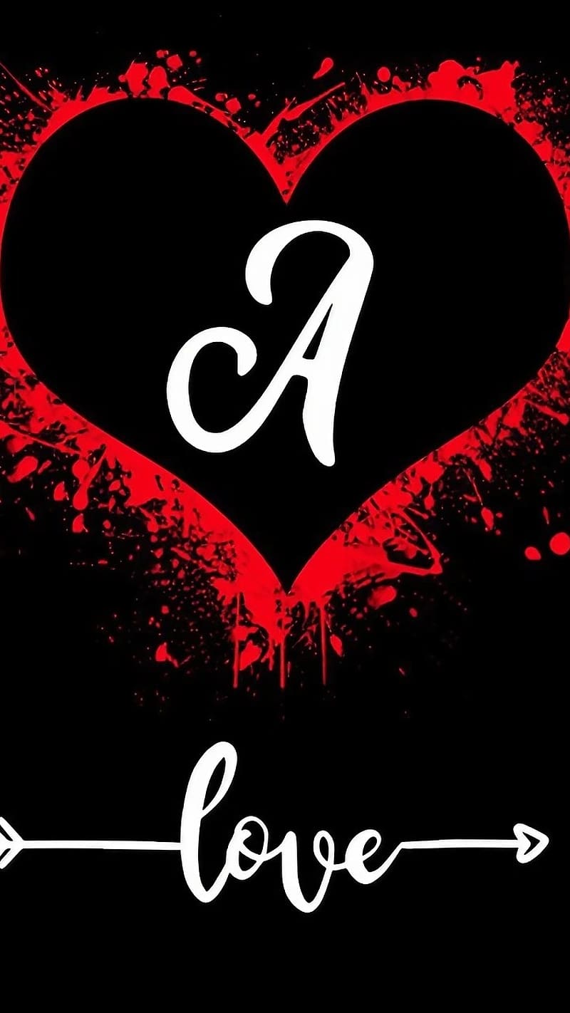 A Name , Red Heart, black background, alphabet, HD phone wallpaper