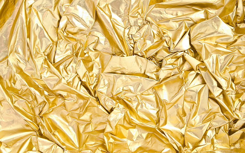 golden foil texture macro, golden backgrounds, foil textures, crumpled golden foil, foil backgrounds, gold foil, HD wallpaper