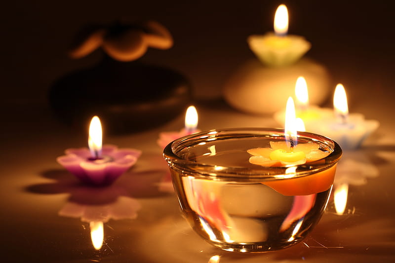 ✿Romantic floral candles✿, wonderful, romantic, clear, flowers, crystal, candles, HD wallpaper