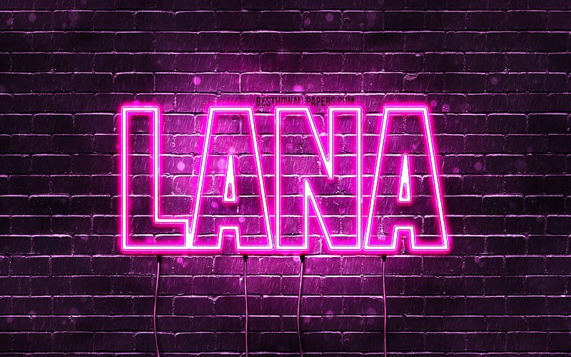 Lana with names, female names, Lana name, purple neon lights, horizontal text, with Lana name, HD wallpaper