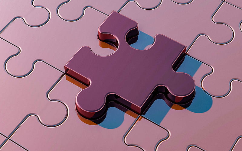 3d puzzle, metal objects, purple puzzle, game, HD wallpaper