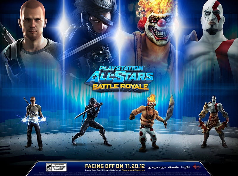 PlayStation All-Stars Battle Royale Line-Up 9, Twisted Metal, Sweet Tooth, Crossover, God Of War, Cole MacGrath, Metal Gear, Infamous, Raiden, Kratos, HD wallpaper