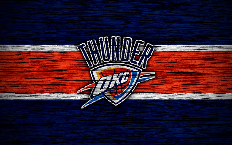Oklahoma City Thunder, NBA, wooden texture, basketball, Western Conference, USA, emblem, basketball club, Oklahoma City Thunder logo, HD wallpaper