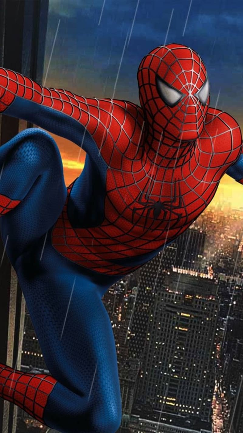 Spider Man In Rain, spider man, rain, marvel, red, costume, HD phone wallpaper