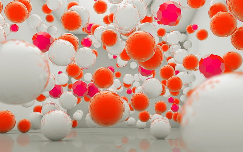 Balls, ball, orange, bubbles, white, abstract, pink, HD wallpaper