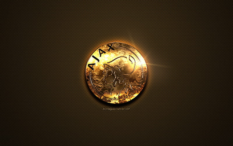 AFC Ajax, golden logo, Dutch football club, golden emblem, Amsterdam, Netherlands, Eredivisie, golden carbon fiber texture, football, HD wallpaper