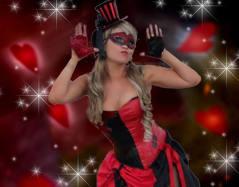 Burlesque Harley Quinn, women are special, masking you to join, red on black or reverse, bootiful paint masks, album, grandma gingerbread, Geek Alerts, all things red, lovely halloween gals, color on black, female trendsetters, HD wallpaper