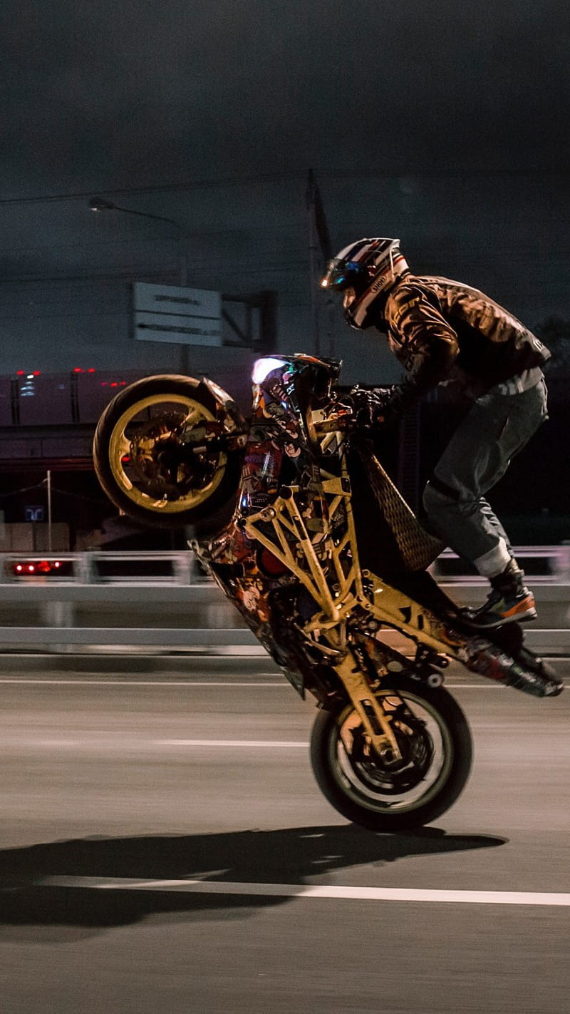 Biker Wheelie, bike, motorcycle, stunt, HD phone wallpaper