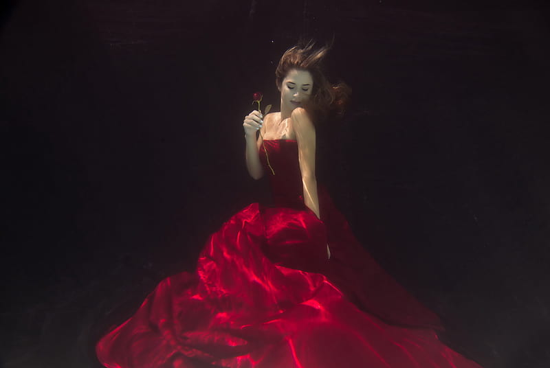 Lady in Red, red, underwater, model, woman, HD wallpaper | Peakpx