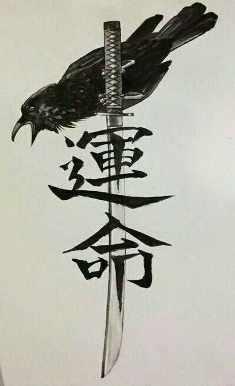 [SP][ES] Sands of Faith - Página 8 HD-wallpaper-sword-animals-crow-drawing-japan-kanji