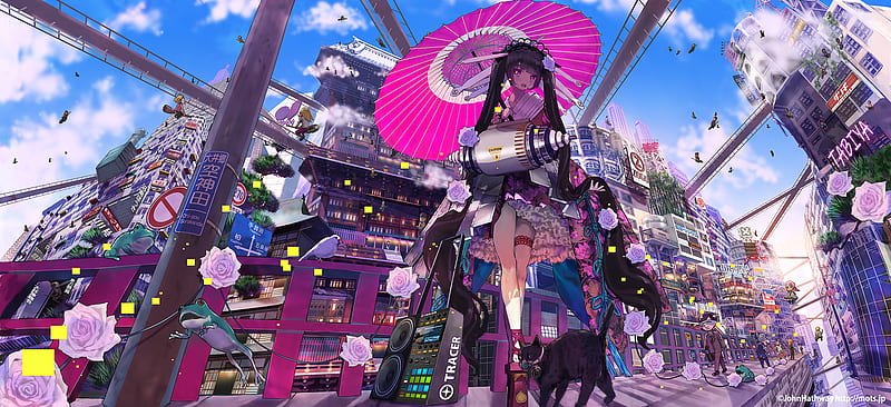 Anime, Original, Girl, Parasol, Twintails, HD wallpaper