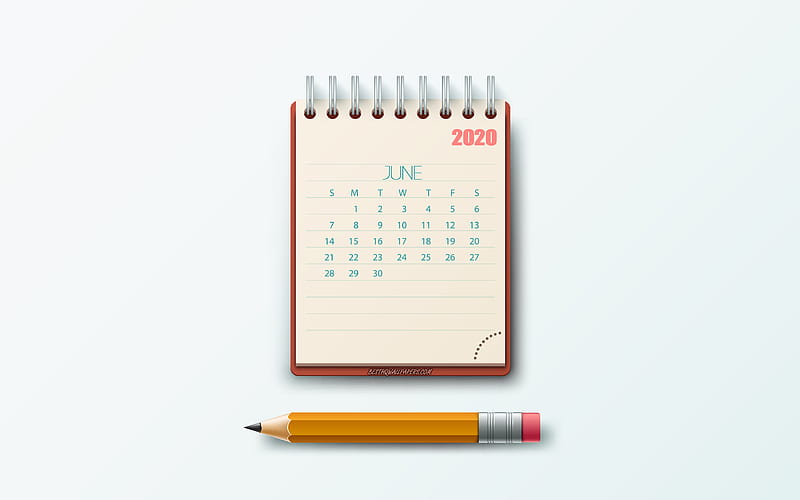 June 2020 Calendar, notepad, gray background, 2020 summer calendars, June, creative art, 2020 June calendar, 2020 calendars, HD wallpaper