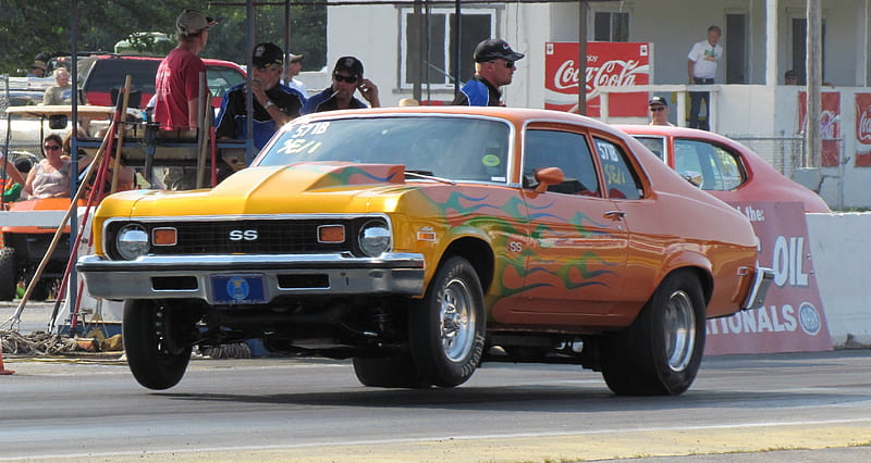 1973 Chevrolet Nova SS drag car, ss, super sport, drag car, chevy, 1973, 73, flames, chevrolet, nova, race car, fast, HD wallpaper