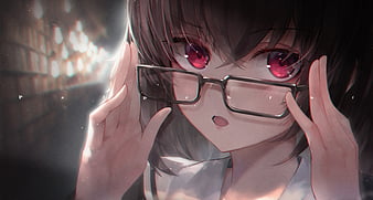 anime megane girl, cute, pretty anime girl, red eyes, Anime, HD wallpaper