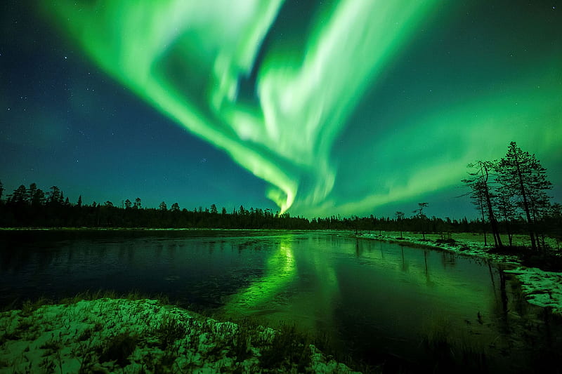 Northern lights in Finland, Lapland, Rovaniemi, Northern lights, Aurora Borealis, 7 October 2018, Finland, HD wallpaper