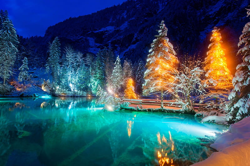 Blausee in winter, Mountain, Lake, Snow, Switzerland, Winter, HD wallpaper  | Peakpx