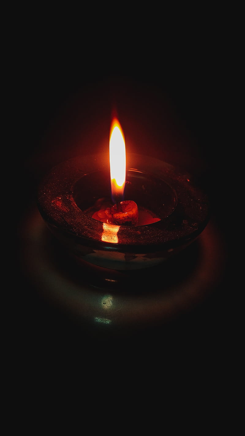 lighted candle on brown round holder, HD phone wallpaper