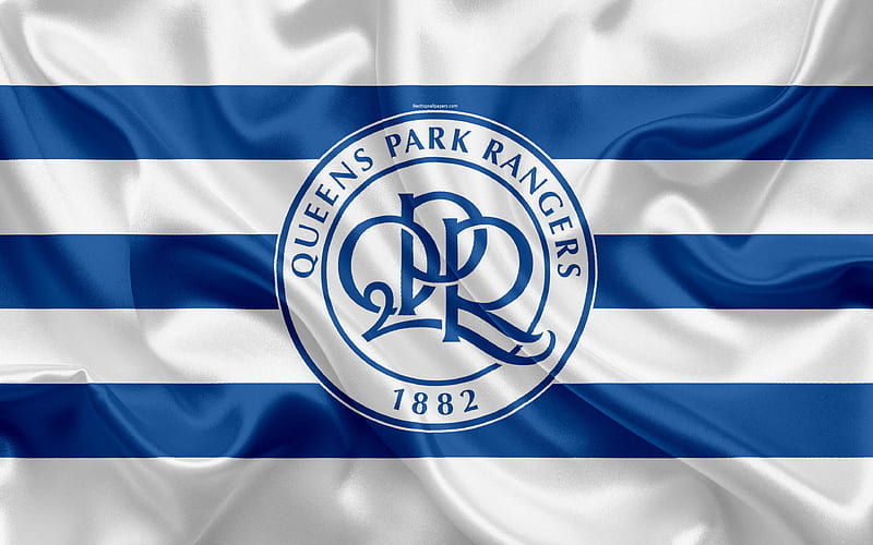 Queens Park Rangers FC, QPR, silk flag, emblem, logo Fulham, London, UK, English football club, Football League Championship, Second League, football, HD wallpaper