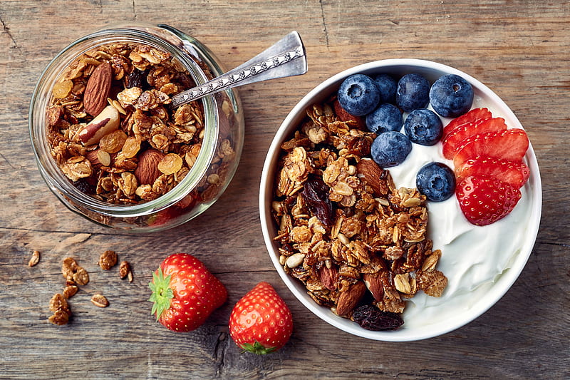 Food, Breakfast, Blueberry, Granola, Strawberry, Yogurt, HD wallpaper