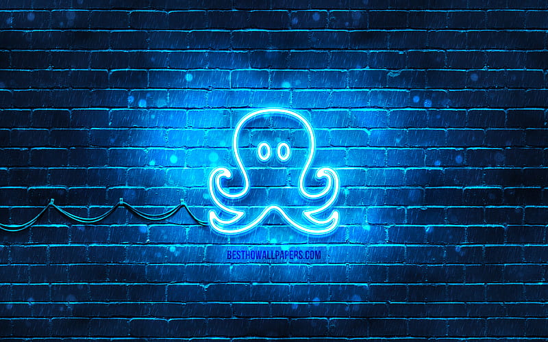 Octopus neon icon blue background, neon symbols, Octopus, creative, neon icons, Octopus sign, animals signs, Octopus icon, animals icons, HD wallpaper