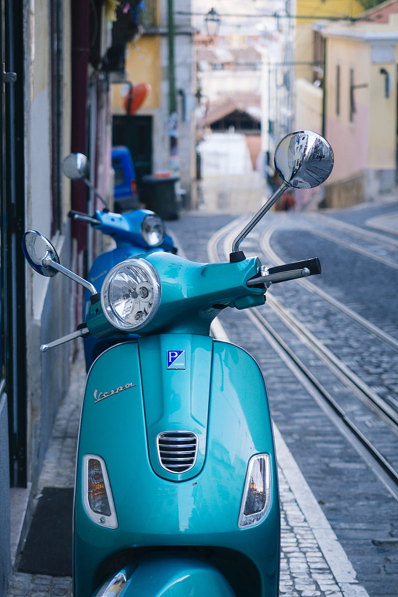 moped, blue, handlebar, HD phone wallpaper