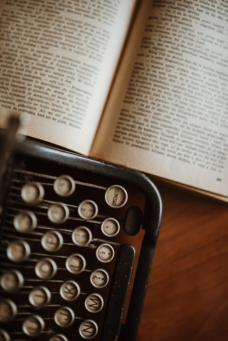 Typewriter, book, vintage, aesthetics