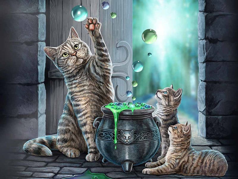 1920x1080px 1080p Free Download Hubble Bubble Cats Painting