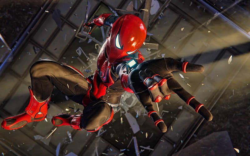 Spider-Armor MK III Spider-Man, superheroes, SpiderMan in black suit, flying spiderman, Anti-Sinister Six Armor, HD wallpaper