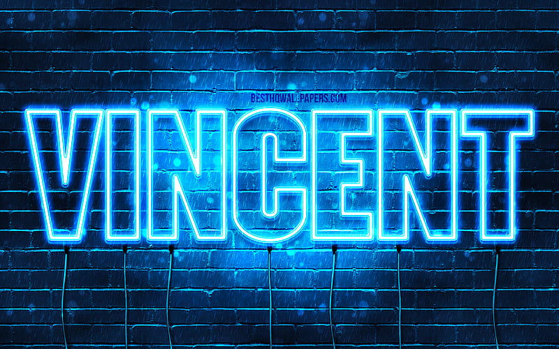 Vincent with names, horizontal text, Vincent name, blue neon lights, with Vincent name, HD wallpaper