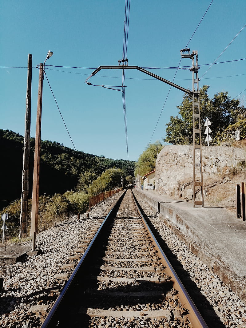 brown metal train rail during daytime, HD phone wallpaper