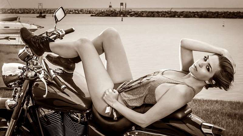 *, sepia, model, woman, motorcycle, HD wallpaper