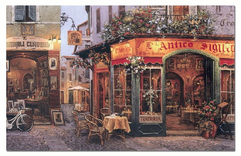 L Antico Sigillo., shop, cafe, restaurant, painting, path, street, HD wallpaper