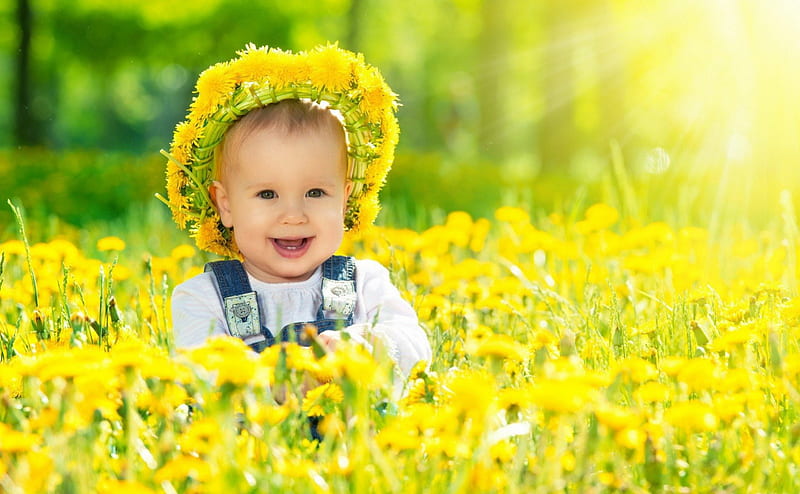 * Sunny baby *, sun, lovely, angel, yellow, sunny, smile, baby, cute, precious, flowers, face, sunshine, HD wallpaper