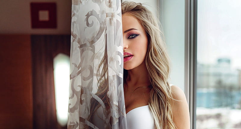 girl, blonde, model, face, long hair, HD wallpaper