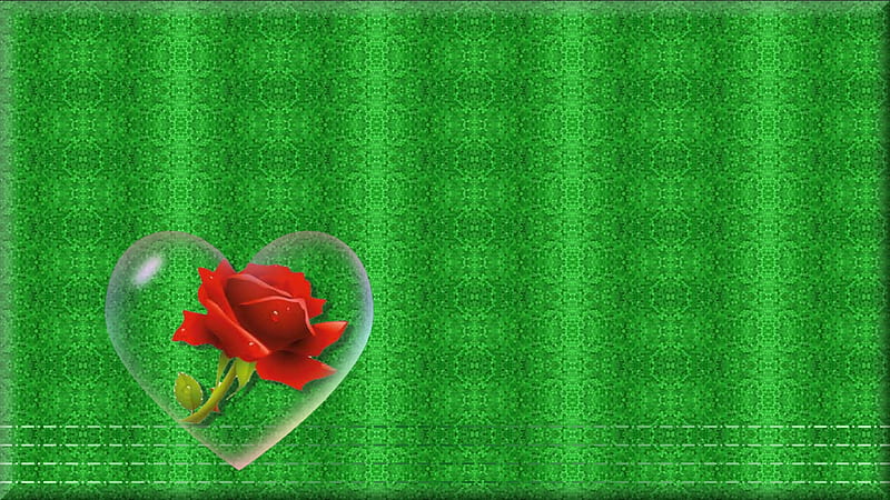 Love is a rose, red, bubble, green, rose, heart, HD wallpaper