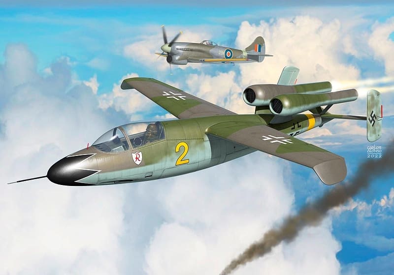 Heinkel He162D Salamander, World War Two Aircraft, German Aircraft of World War Two, World War Two, Artwork, Art, HD wallpaper