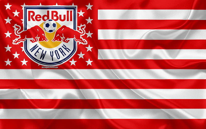 New York Red Bulls, American soccer club, American creative flag, red white flag, MLS, New York, USA, logo, emblem, Major League Soccer, silk flag, soccer, football, HD wallpaper