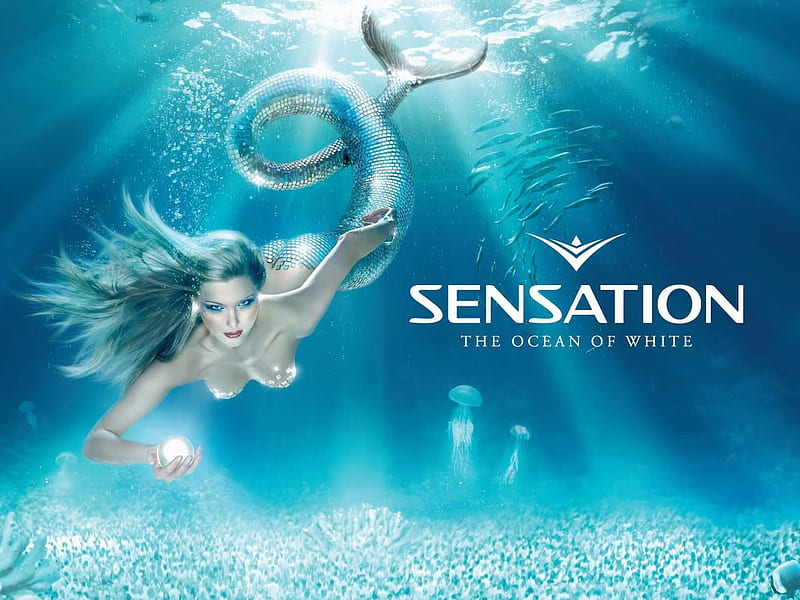 sensation, mermaid, water, white, ocean, HD wallpaper