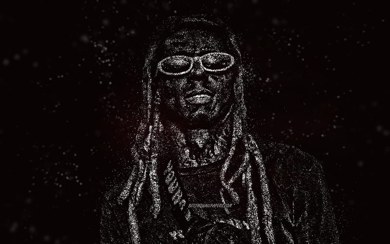Lil Wayne, white glitter art, black background, American rapper, Lil Wayne art, Dwayne Michael Carter Jr, HD wallpaper