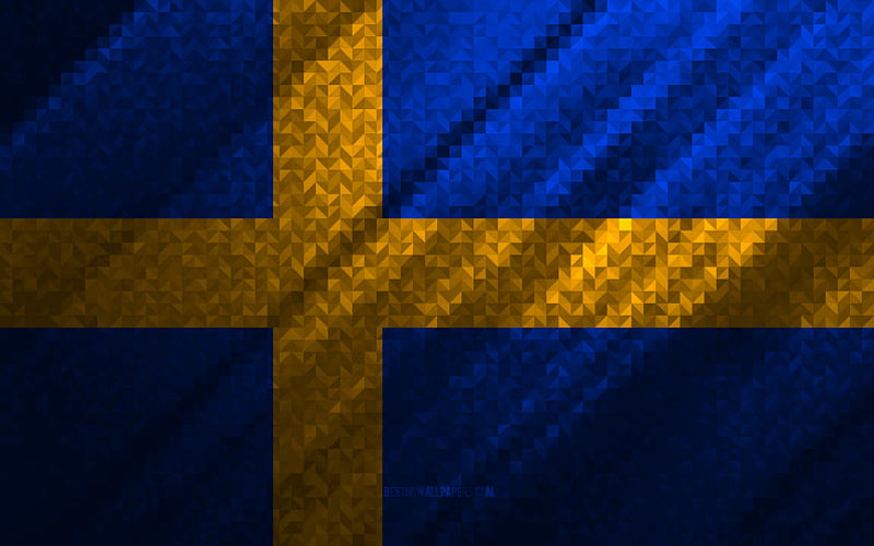 Flag of Sweden, multicolored abstraction, Sweden mosaic flag, Sweden, mosaic art, Sweden flag, HD wallpaper