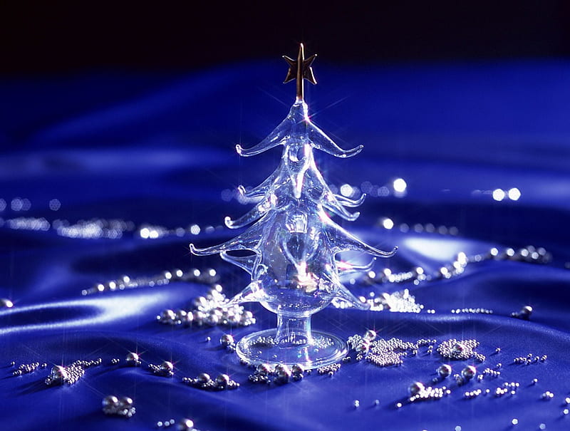 Crystal, tree, merry, blue, xmas, HD wallpaper