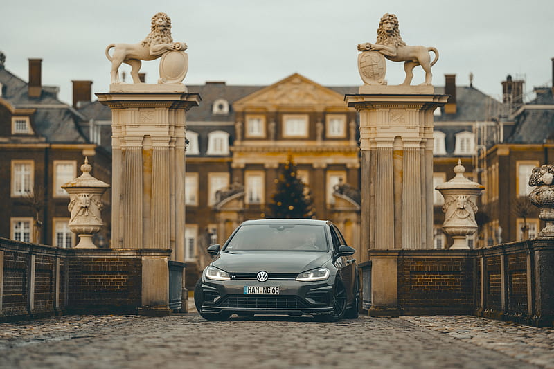 volkswagen, car, gray, columns, palace, HD wallpaper