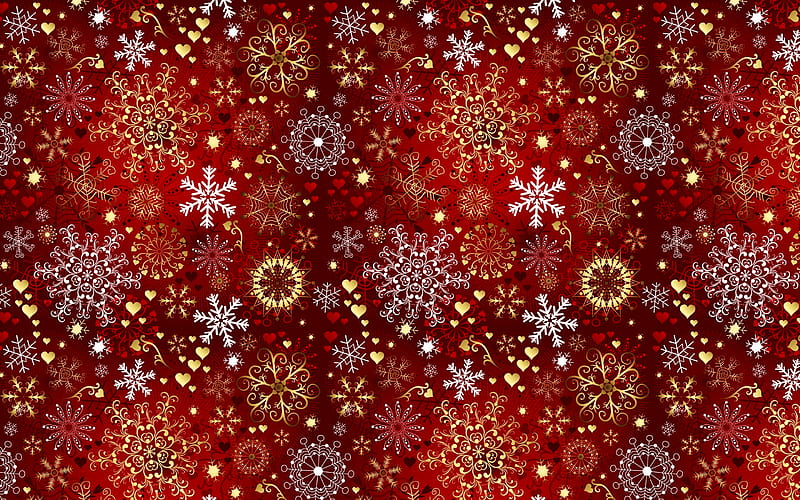 red snowflakes background, snowflakes patterns, red winter background, winter backgrounds, snowflakes, HD wallpaper