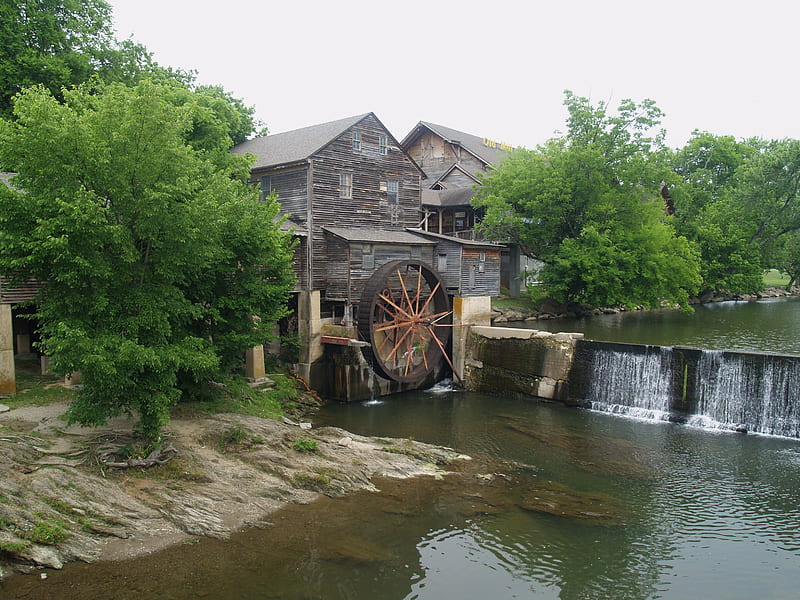 Old Mill, water, scenic, mill, waterfall, creek, old, historic, HD wallpaper