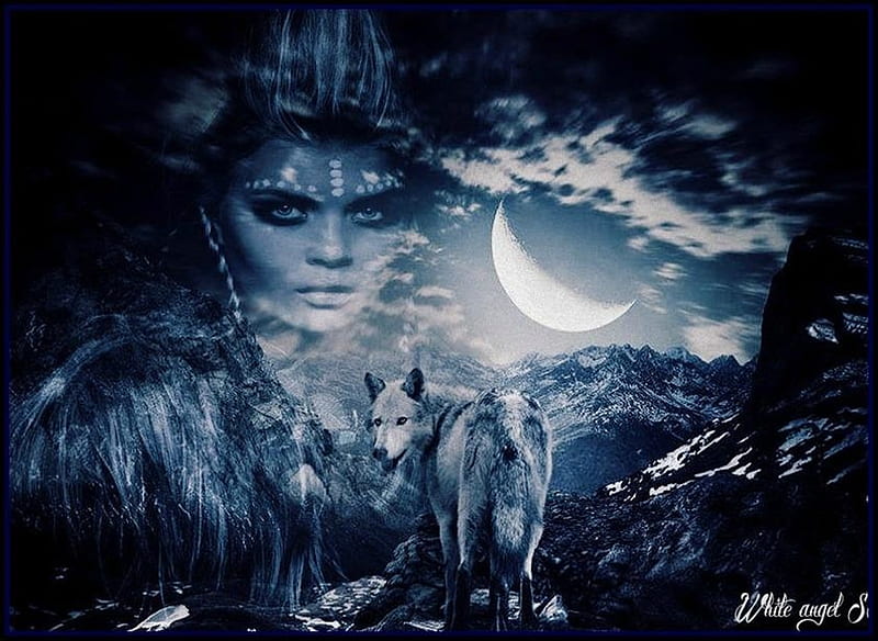 Dama lobo, fantasía, cara, lobo, mujer, azul, Fondo de pantalla HD | Peakpx