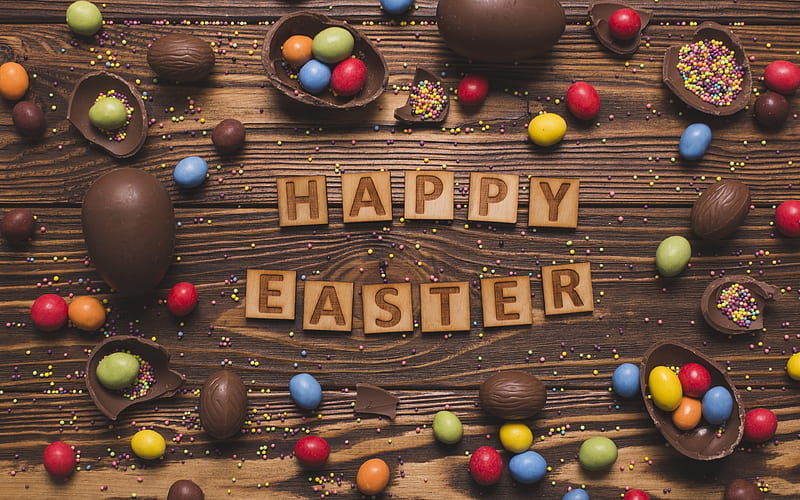 Happy Easter, Easter sweets, easter decoration, chocolate eggs, Easter, HD wallpaper