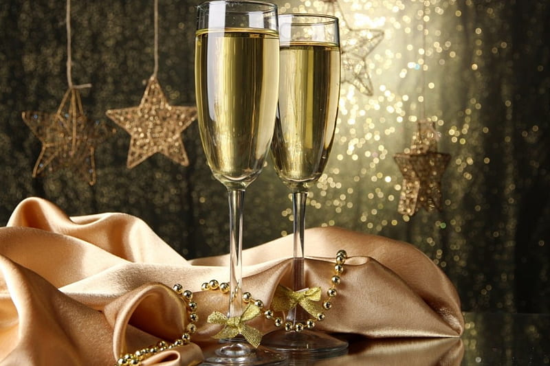 Champagne For Two, Stars, Happy new year, Christmas, Merry chistmas, Wine, Holidays, Stemware, Two, Champagne, HD wallpaper