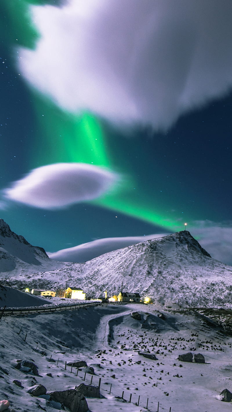 Aurora Borealis , aurora borealis, lofoten island, norway, snow, HD phone wallpaper