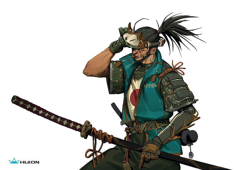 samurai, warrior, katana, armor, fantasy man, beard, ponytail, Fantasy, HD wallpaper